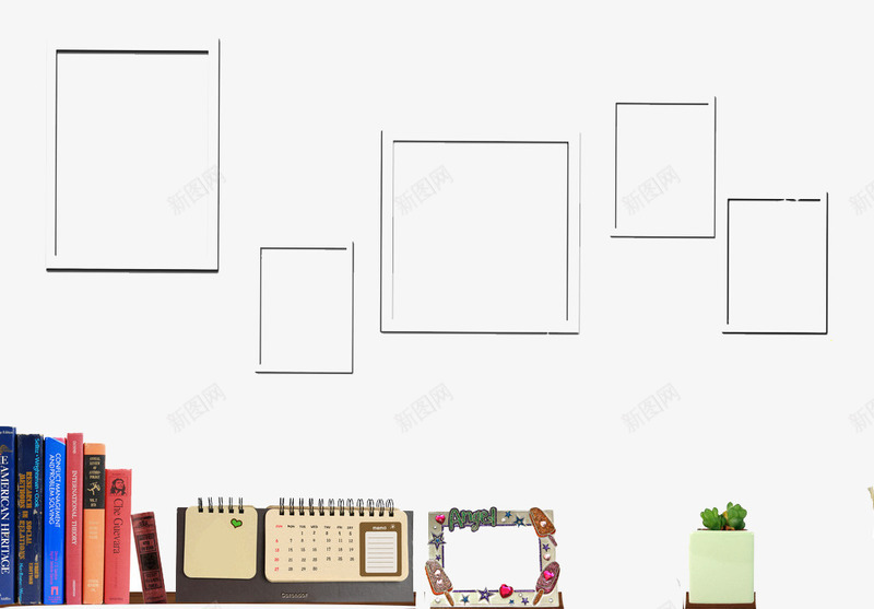 桌面相框png免抠素材_新图网 https://ixintu.com 书本 书桌 台历 相框
