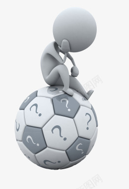 白色背景素材库3D剪影手绘3D坐在球上思考的小人图标图标