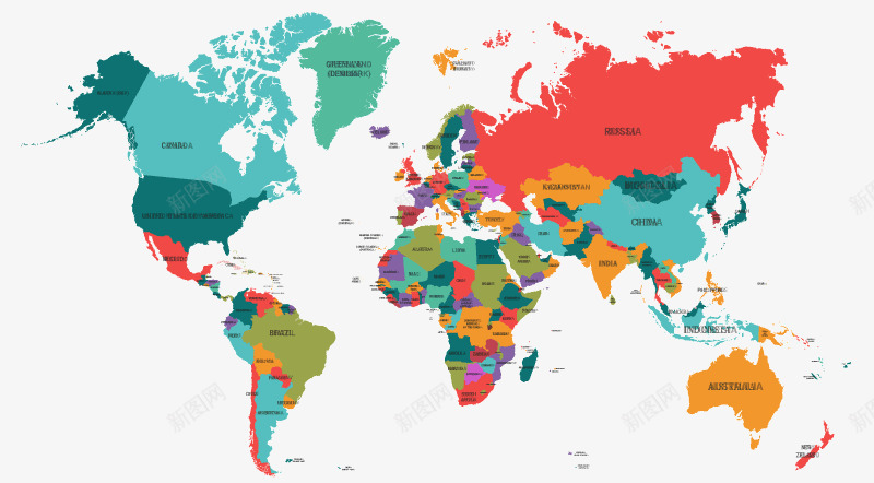 精美彩色世界地图png免抠素材_新图网 https://ixintu.com 世界地图 国家 地区 地图 大陆板块