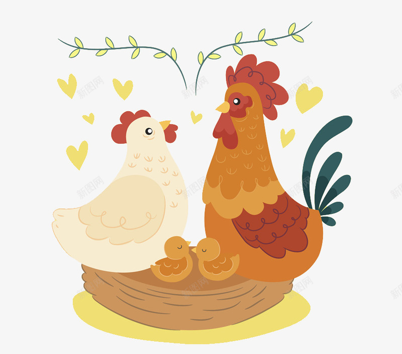 小鸡和母鸡png免抠素材_新图网 https://ixintu.com 公鸡 动物 卡通 小鸡 手绘 棕色 母鸡 白色