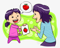 草莓画高兴的小女孩高清图片