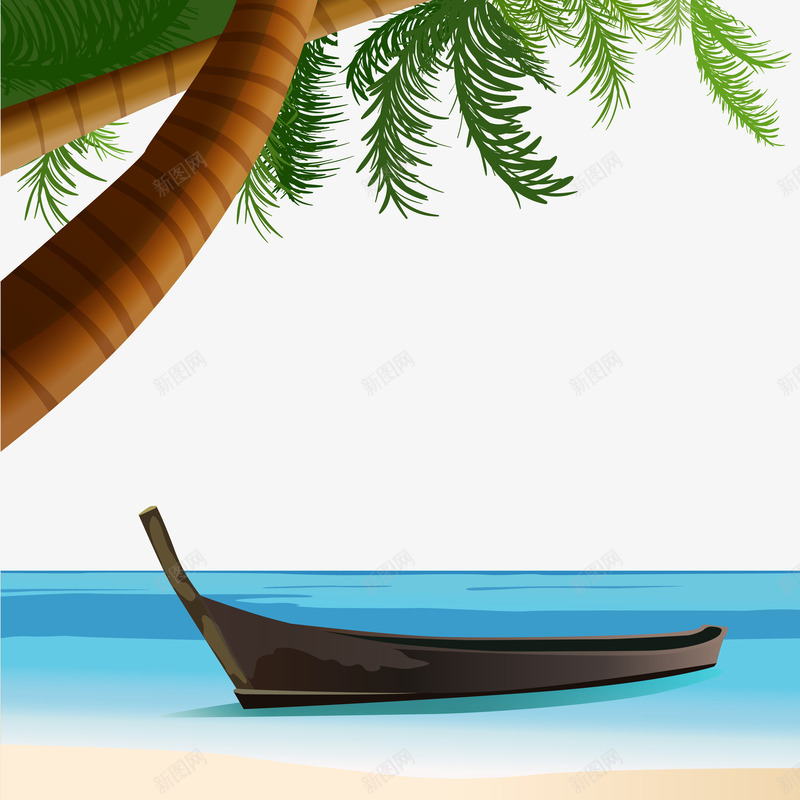 沙滩椰树小船png免抠素材_新图网 https://ixintu.com 小船 小船沙滩 椰树 沙滩 沙滩椰树