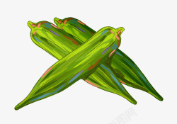绿色秋葵三根绿色秋葵手绘写实蔬菜插高清图片