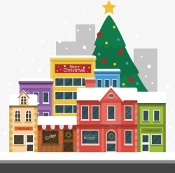 彩色房屋圣诞小镇矢量图素材