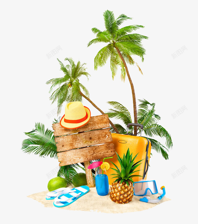 小岛png免抠素材_新图网 https://ixintu.com 夏日 度假 旅行 椰树 沙滩 菠萝
