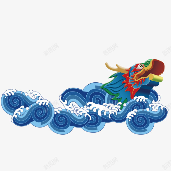蓝色海浪龙png免抠素材_新图网 https://ixintu.com 云中龙 云龙 抽象海浪素材 海浪 端午节 赛龙舟 龙