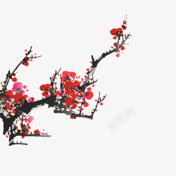 浪漫红梅树枝水墨红色腊梅树枝矢量图高清图片