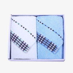 蓝布浴巾情侣两条装毛巾礼盒高清图片
