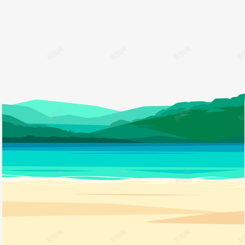 蓝色海边沙滩风景png免抠素材_新图网 https://ixintu.com 卡通沙滩 海边 背景装饰 蓝色 风景