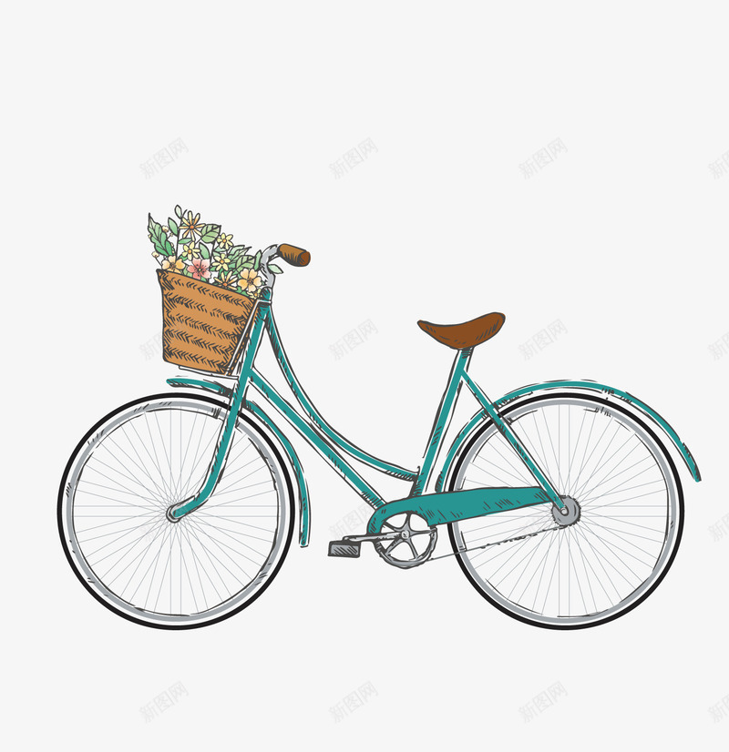 蓝色小清新自行车png免抠素材_新图网 https://ixintu.com 交通工具 卡通单车 背景装饰 自行车 蓝色