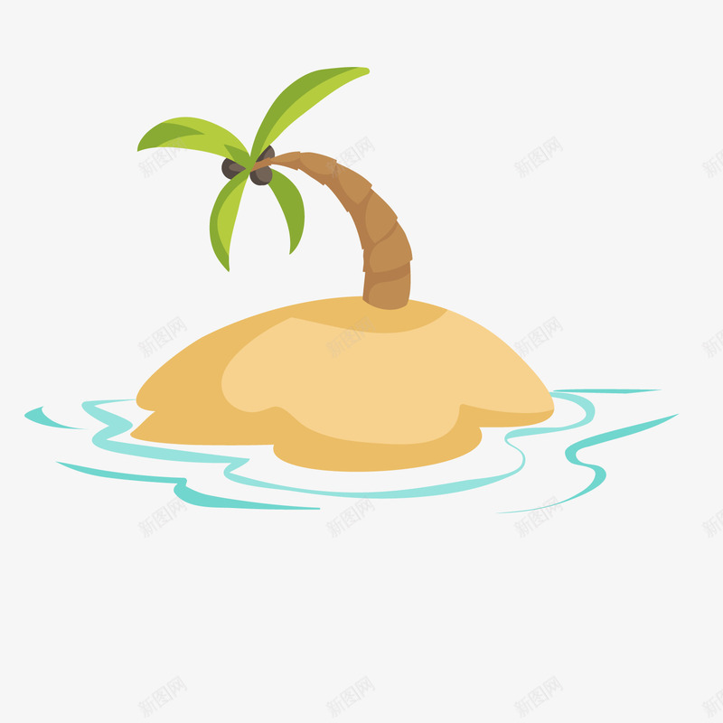 沙滩上的椰子树png免抠素材_新图网 https://ixintu.com 卡通水面 树木 椰子树 沙滩 背景装饰
