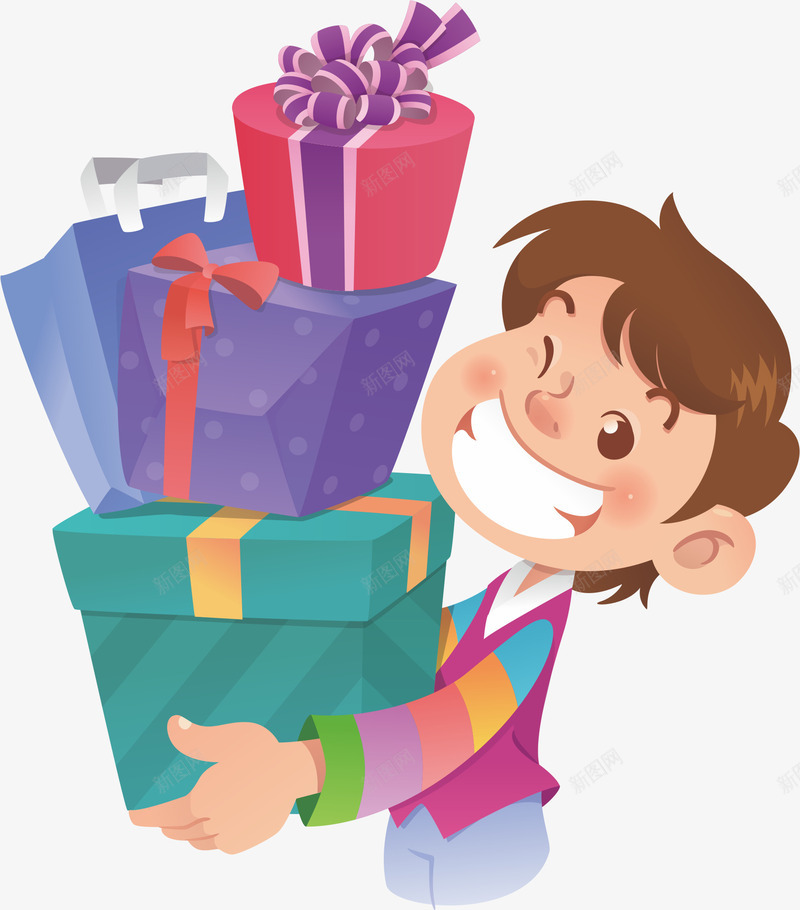 收到礼物的男孩png免抠素材_新图网 https://ixintu.com 卡通人物 彩色 礼物盒 高兴 高兴的人