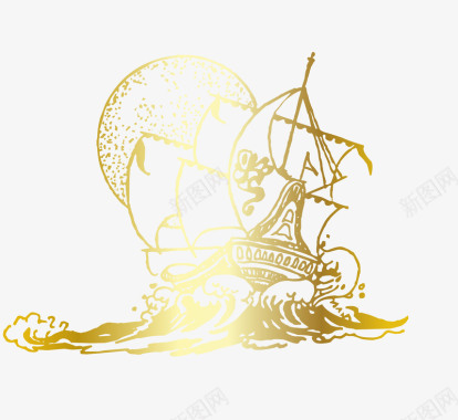 卡通手绘金色扬帆起航图标图标