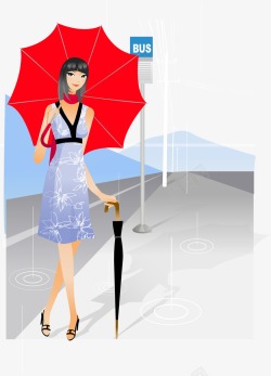 美女淋雨卡通女孩送伞韩国高清图片