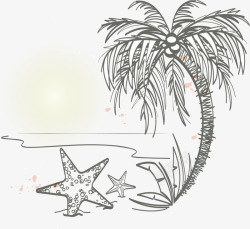 椰树与海星矢量图素材