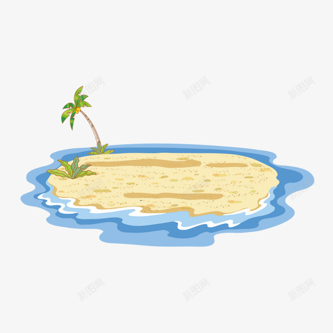 椰子树沙滩png免抠素材_新图网 https://ixintu.com 卡通 大海 手绘 椰子树 沙滩 绿色 蓝色 黄色