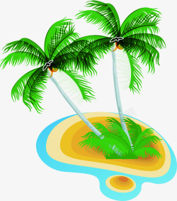 摄影手绘绿色椰子树沙滩素材