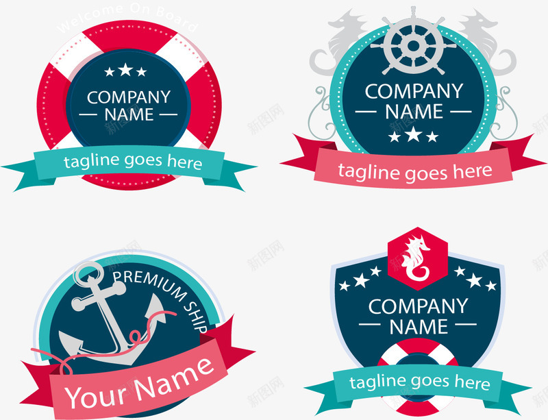 海运公司标志png免抠素材_新图网 https://ixintu.com 扁平标志 矢量素材 红色 航海标志 蓝色