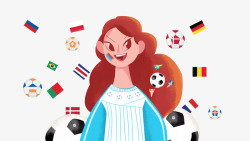 女球迷卡通手绘世界杯女孩高清图片