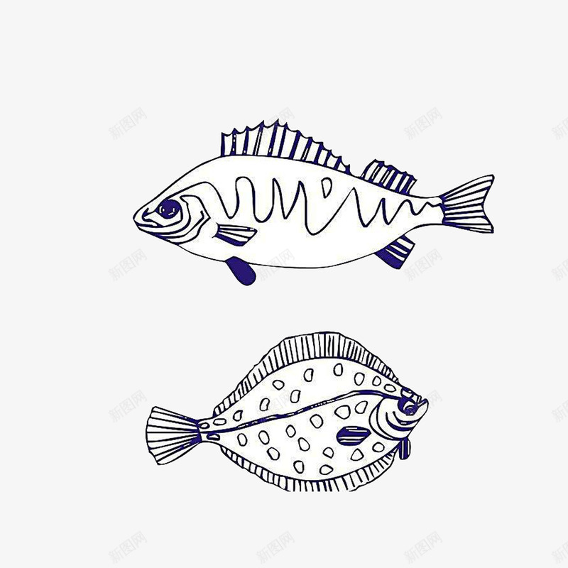 简笔手绘鱼类png免抠素材_新图网 https://ixintu.com 海鲜 生鲜手绘 简笔手绘 蓝色线条 鱼类