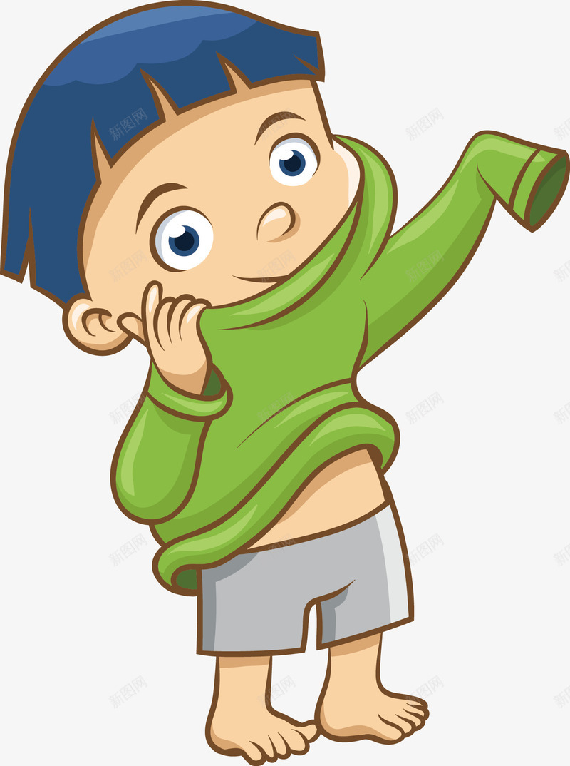 穿衣服的小男生png免抠素材_新图网 https://ixintu.com 卡通人物 可爱 小男孩 正在 绿色 穿衣服