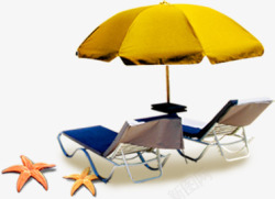 蓝色躺椅沙滩蓝色躺椅和伞高清图片