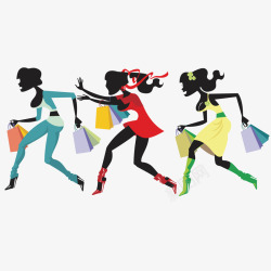 三位奔跑购物的女人矢量图素材