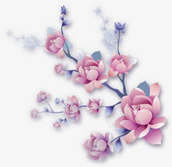 盛开的花手绘粉色手绘盛开花朵树枝高清图片