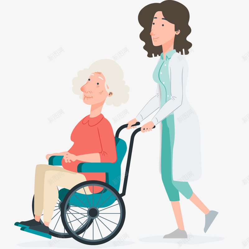 卡通医务医患人员png免抠素材_新图网 https://ixintu.com 动漫 动画 坐轮椅的老人 手绘卡通 护士 疗养 老人 轮椅