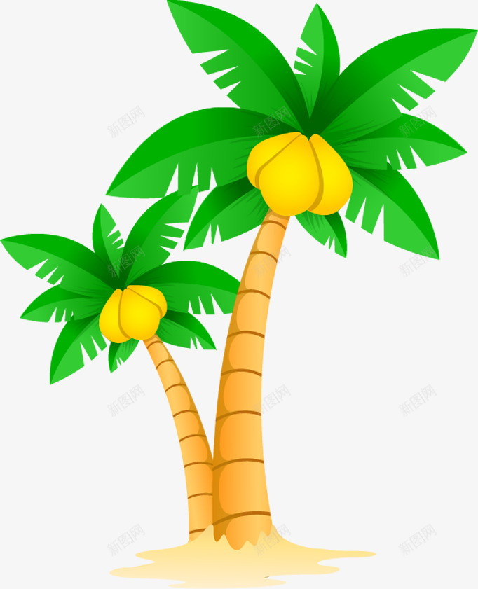 沙滩夏日海边手绘椰子树png免抠素材_新图网 https://ixintu.com 夏日 椰子树 沙滩 海边