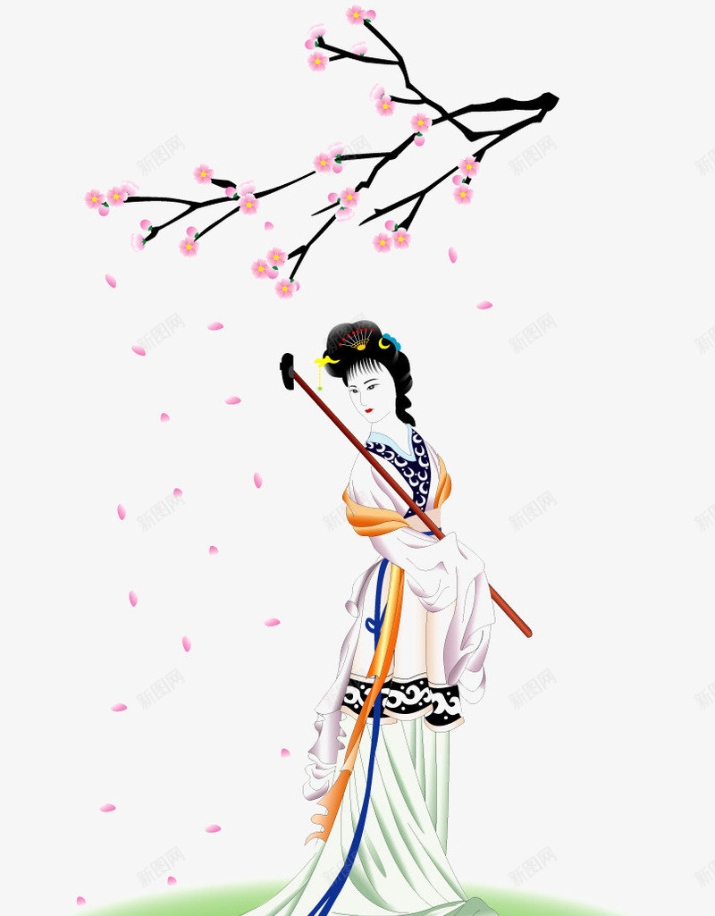 黛玉葬花插画png免抠素材_新图网 https://ixintu.com 忧愁 插画 林黛玉 红楼梦 红楼梦林黛玉 葬花 设计