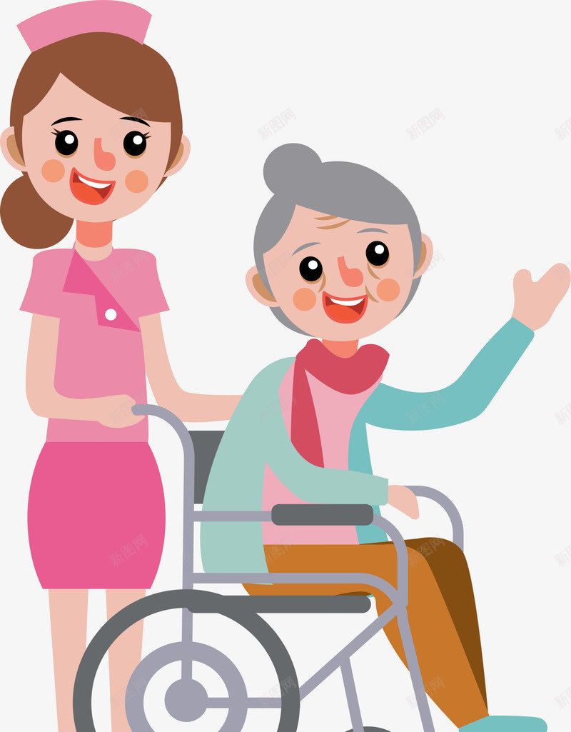 全国助残日老奶奶png免抠素材_新图网 https://ixintu.com 全国助残日 打招呼 招手 推着轮椅 美丽护士 老奶奶