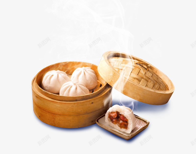 小笼包psd免抠素材_新图网 https://ixintu.com 中国传统美食 包子 热气腾腾的包子 蒸笼