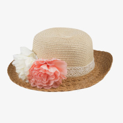 防晒背景米白色度假假花女士沙滩帽实物高清图片