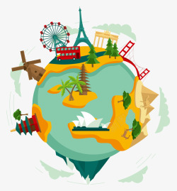 绿色旅游车精美卡通环球文化地球装饰图案高清图片