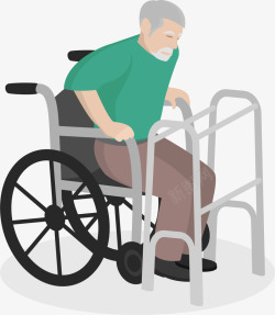 坐着轮椅起身的老爷爷插画高清图片