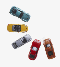 玩具跑车5量不同颜色汽车碰头高清图片