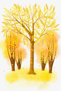 黄色小树秋天的黄色树叶插画高清图片