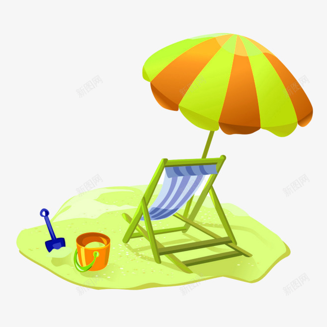 沙滩乘凉伞png免抠素材_新图网 https://ixintu.com 伞 度假 椅子 沙滩 海边