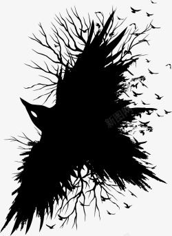 枯树飞鸟黑色简约乌鸦高清图片