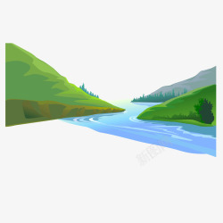 山川河流绿色风景景色矢量图素材