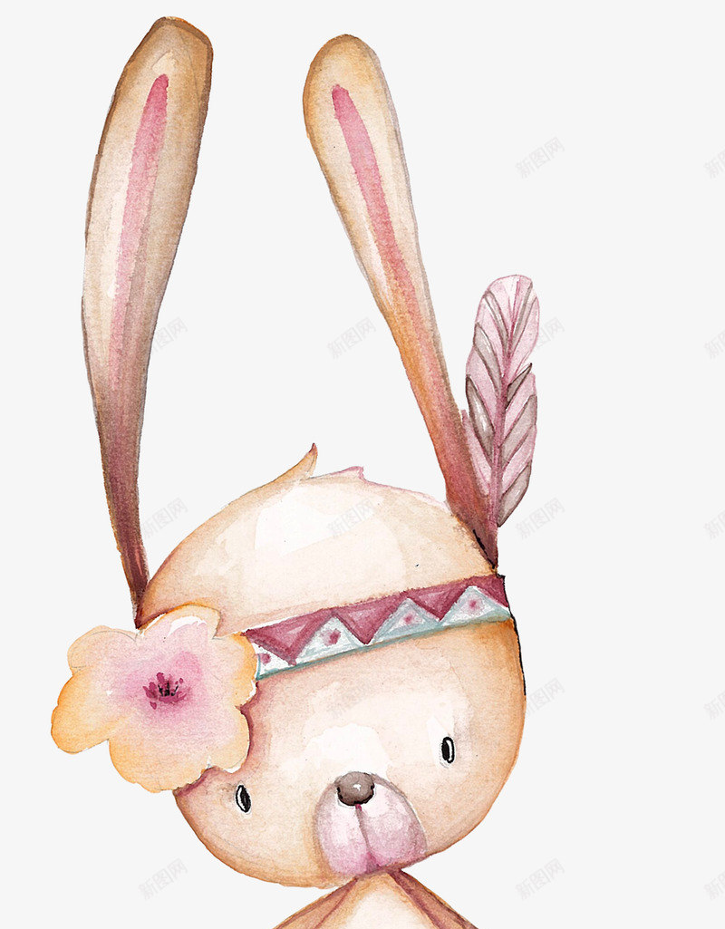 戴羽毛的兔子png免抠素材_新图网 https://ixintu.com 兔子 兔子简笔画 动物 可爱的 头绳 水墨 耳朵 花朵 鸡毛