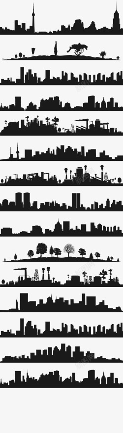 城市剪纸装饰城市建筑剪影底边装饰大集合高清图片