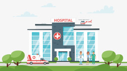 大树医院和门口的救护车矢量图高清图片
