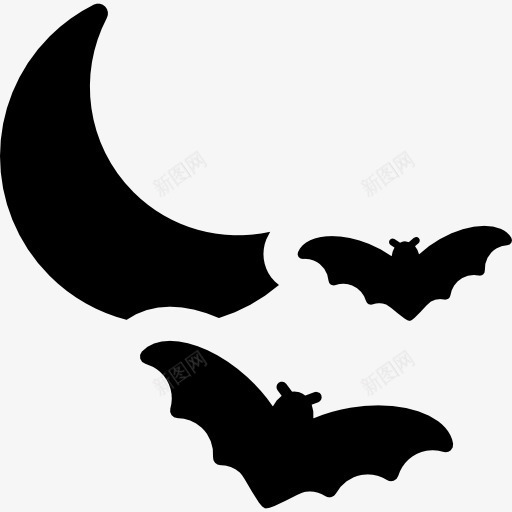 Moon和蝙蝠图标png_新图网 https://ixintu.com 半月 吓人 怪异 恐怖 蝙蝠