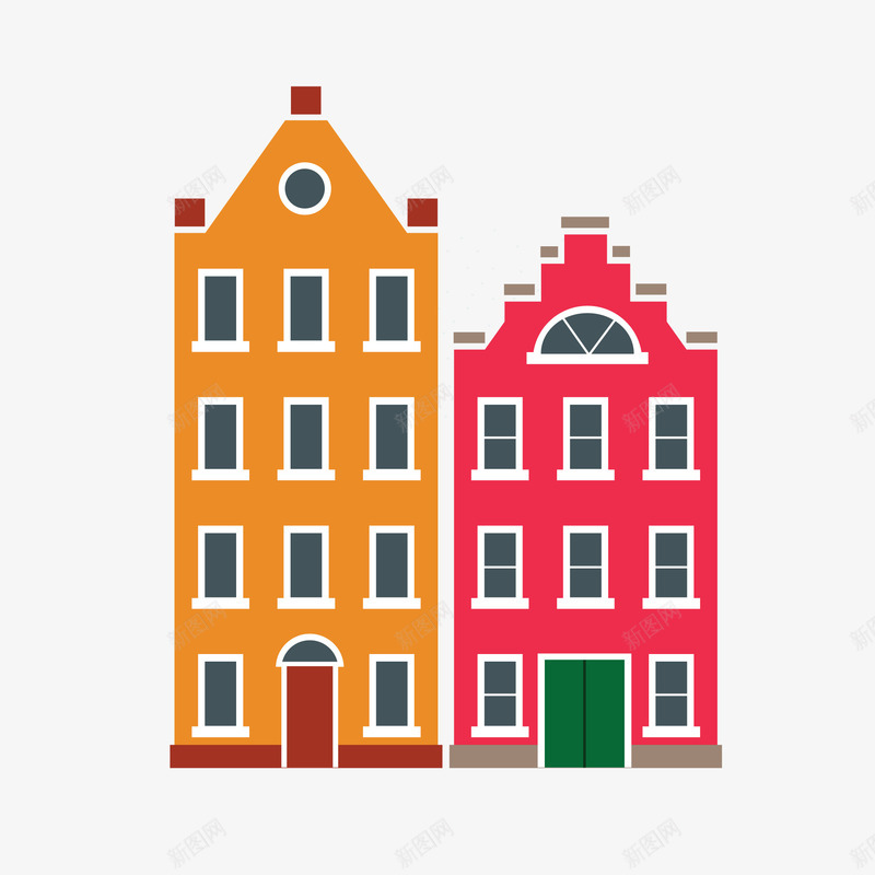 楼房欧式建筑png免抠素材_新图网 https://ixintu.com 丹麦建筑 可爱风 平面 建筑 彩色 房子 手绘 楼房 欧式
