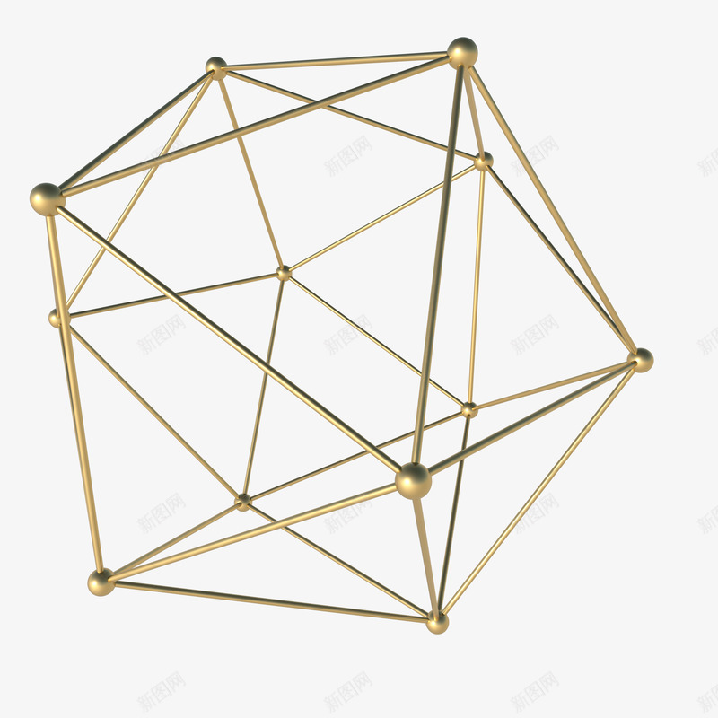 线框的金属立体几何png免抠素材_新图网 https://ixintu.com 3D几何 几何 框架 点线结构 空间感 立体 线条 线框 金色