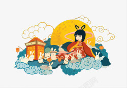 中秋节嫦娥扁平化插画中秋高清图片