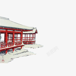 古建筑装饰雪中建筑日式元素高清图片