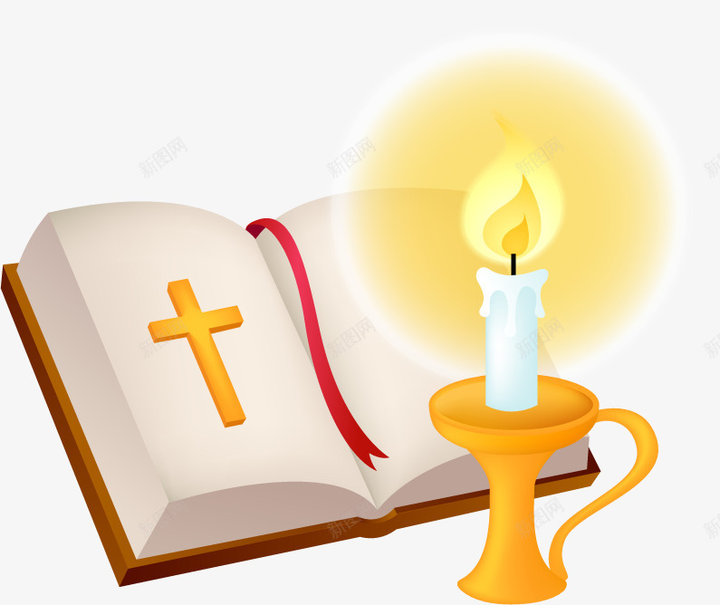宗教书本和蜡烛png免抠素材_新图网 https://ixintu.com 书本 十字架 宗教 蜡烛